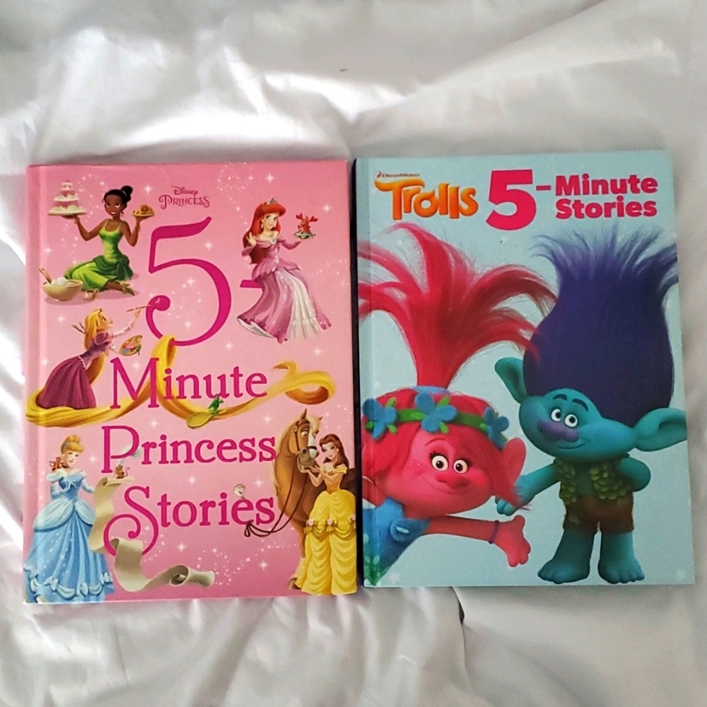 :2 book lot of 5 Minute disney Princess Stories Trolls storytime bedtime stories